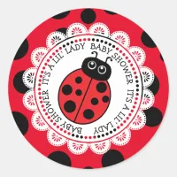 It's a Little Lady, Red Ladybug Girl's Baby Shower Classic Round Sticker