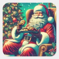 Santa Chocolate Chip Cookies | Vintage Christmas Square Sticker