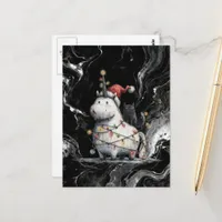 Adorable Christmas Unicorn and Black Cat Postcard