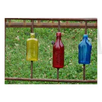 Yellow, Red, Blue Glass Bottles