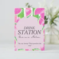 One in Melon DRINK STATION Pink Watermelon  Sign Invitation