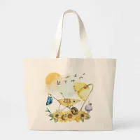 Cute Watercolor Cottagecore Yellow on white | Large Tote Bag