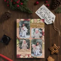 Peace & Joy, Pink and Gold Poinsettia Photo Holiday Card