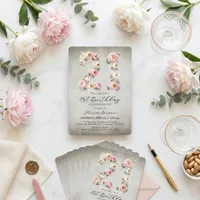 Vintage Watercolor Blush Pink Peony 21st Birthday Invitation