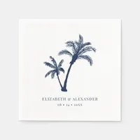 Palm Tree Tropical Beach Navy Blue Wedding Napkins