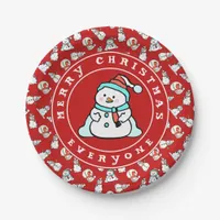 Wishing Everyone A Merry Christmas Red Snowman Paper Plates