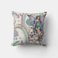 Fairy in Fairy Puff Forest Throw Pillow