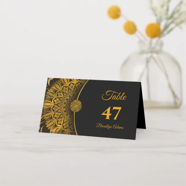 Traditional mandala classic elegant luxury wedding place card