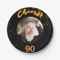 90th birthday party photo gold balloons black paper plates