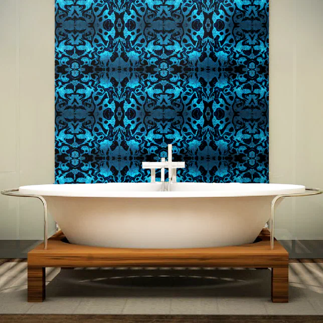 Blue and black glitter wavy pattern wallpaper 