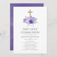 Ultra Violet Floral First Holy Communion Invitation