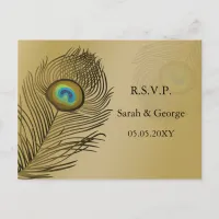 gold peacock wedding  rsvp invitation postcard