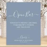 Open Bar Personalized Dusty Blue Wedding Drinks  Foam Board