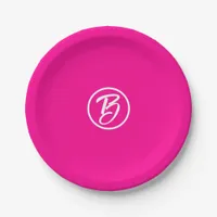 Stylish Hot Pink Circle Monogram Paper Plates