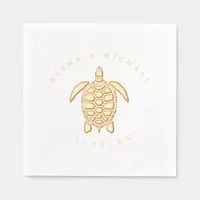 Sea Foam Beach Wedding Turtle ID837 Foil Napkins