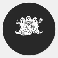 Spooky Coffee Sipping Pumpkin Holding Classic Round Sticker