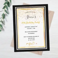 80th birthday party black white gold invitation postcard