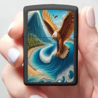 Majestic Eagle Soaring Above Sandy Shore Zippo Lighter