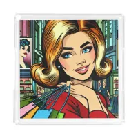 Retro Lady with Shopping Bags Sketchbook Acrylic Tray