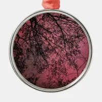 Tree Branchs Red Background Metal Ornament