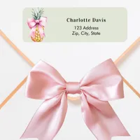 Pink bow pineapple sage green return address  label