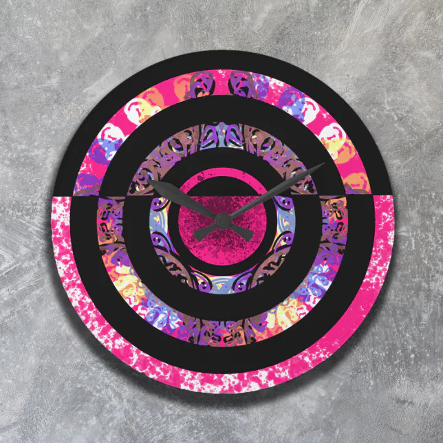 Pink modern mandala pattern large clock