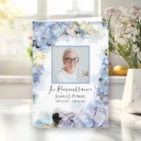 Blue Hydrangea Flowers Funeral Service Folded Program