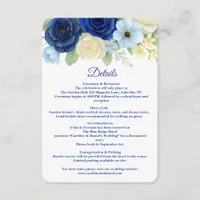 Navy Royal Bue Wedding Watercolor Ivory Flowers Enclosure Card