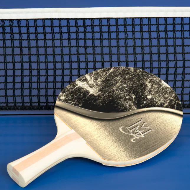 Gold Brushed Metal and Metallic Stone Monogrammed  Ping Pong Paddle