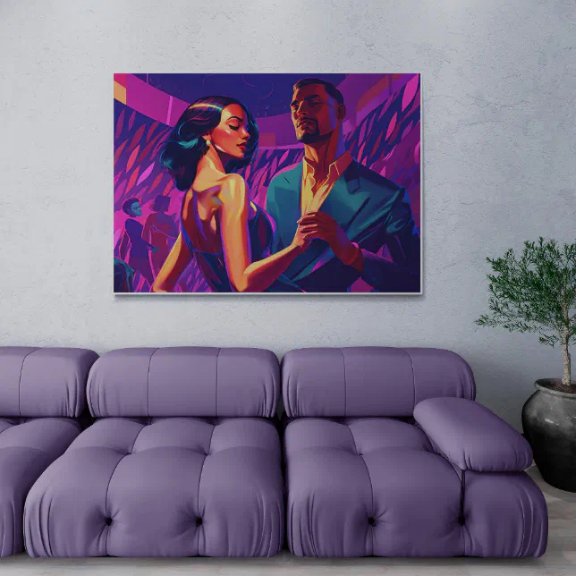 Miami Latinos Salsa Dancing at Night Painting Poster