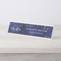 Blue glitter monogram professional  desk name plate