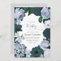 Blackened Teal, Mist Blue & Pearl White Wedding Invitation