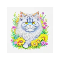 Persian Cat in Yellow and Pink Flowers Metal Print