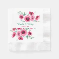 Elegant Spring Pink Floral Wedding Date Napkins