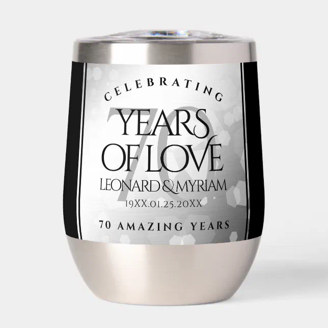 Elegant 70th Platinum Wedding Anniversary Thermal Wine Tumbler