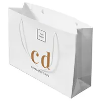 Logo white gold monogram initials shopping large gift bag