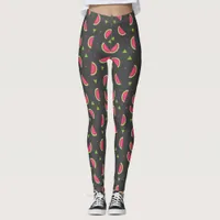 Modern Grey and Pink Melon Fruit Pattern Leggings