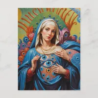 psychedelic Sacred Evil Eye Protection Mary Postcard