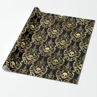 Black and Gold Halloween Damask Wrapping Paper