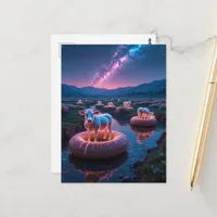 Fantasy Funny Cows on a Float Trip Postcard