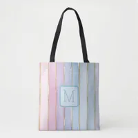 Wide Vertical Stripes Blues Color Block Monogram Tote Bag