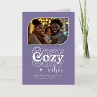 Frosted Lilac Cozy Vibes Christmas Photo Foil Holiday Card
