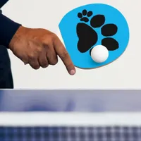 Pingpong Paddle - Right Polydactyl Pawprint on Blu