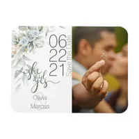 Pale Blue Rose and Foliage Photo Save the Date Magnet