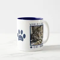 World's Best Cat Dad Photo Name Paw Prints Navy Two-Tone Coffee Mug