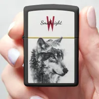 A majestic wolf gazes over misty mountains at dawn zippo lighter