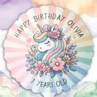 Magical Pink and Gold Unicorn and Flowers Birthday Balloon