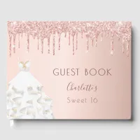 Rose gold drips blush dress Sweet 16 Guest Book