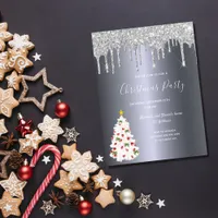 Christmas party silver glitter tree invitation postcard