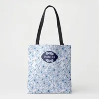 Personalized Name Feminine Blue Floral Pattern Tote Bag